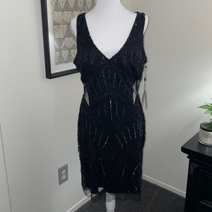 Adrianna Papell fully beaded halter cocktail dress size 14